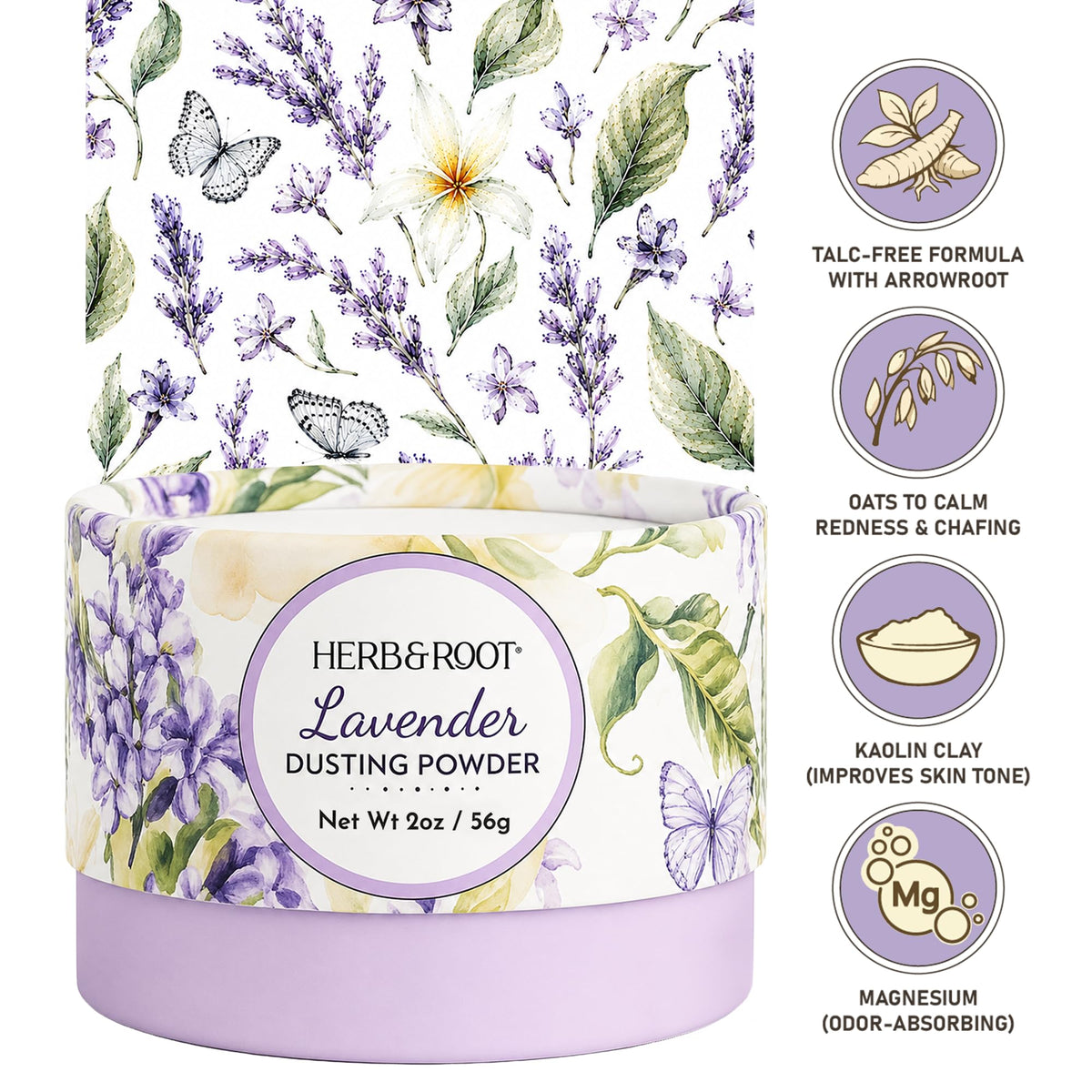Herb & Root Lavender Dusting Powder 2 oz packaging