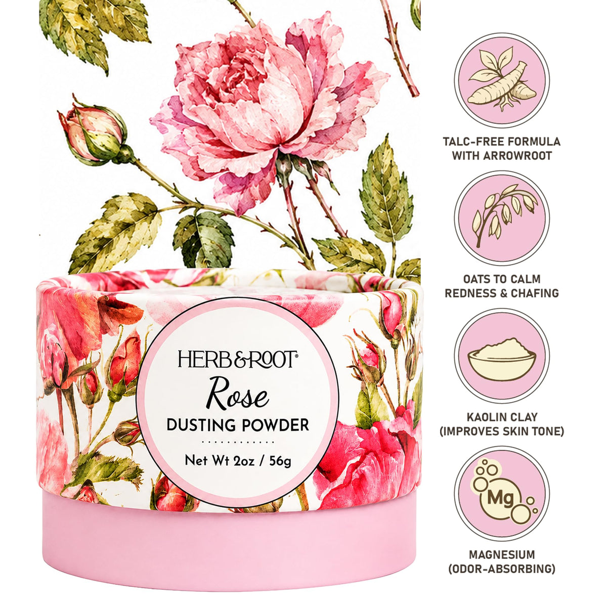 Herb & Root Rose Dusting Powder 2 oz packaging