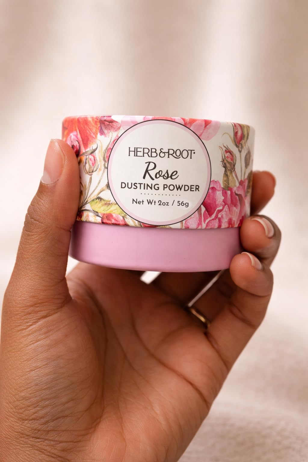 Herb & Root Rose Dusting Powder travel size comparison