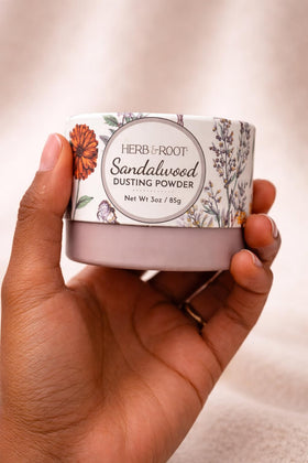 Herb & Root Sandalwood Dusting Powder 2 oz texture close-up