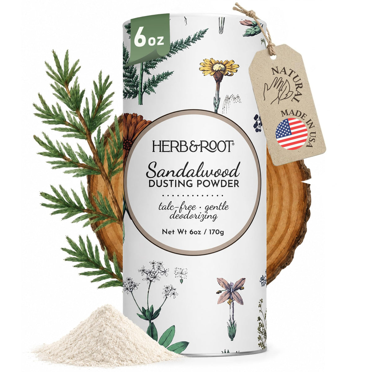 Herb & Root Sandalwood Talc-Free Dusting Powder front view