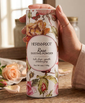 Herb & Root Talc-Free Body Dusting Powder in Rose, packaging details