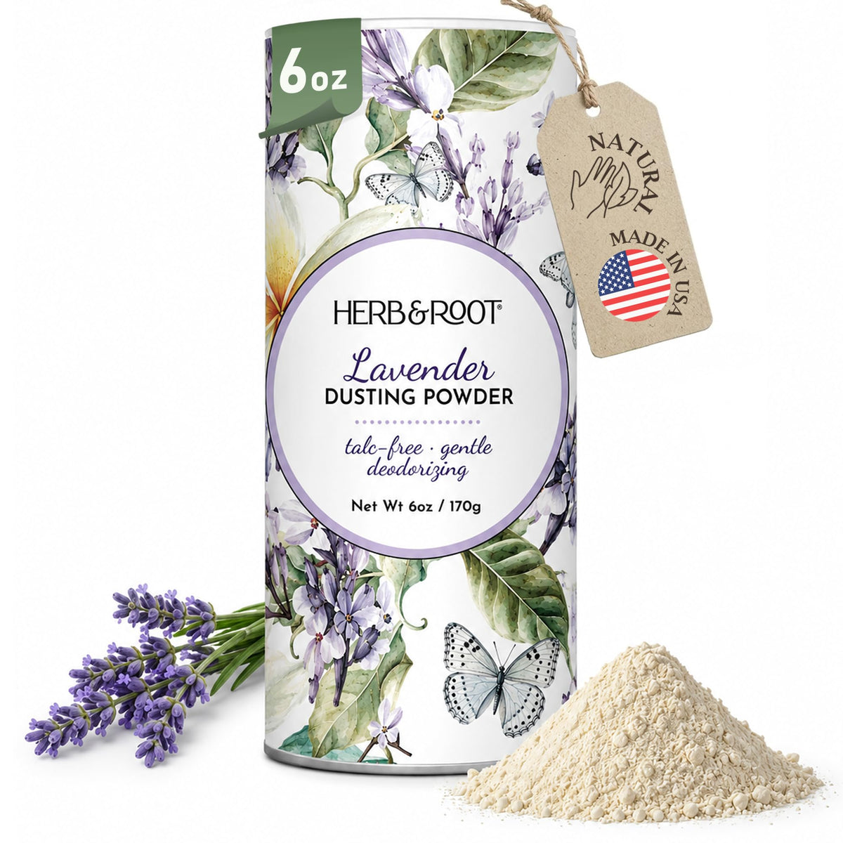Herb & Root Talc Free Body Dusting Powder Lavender front view