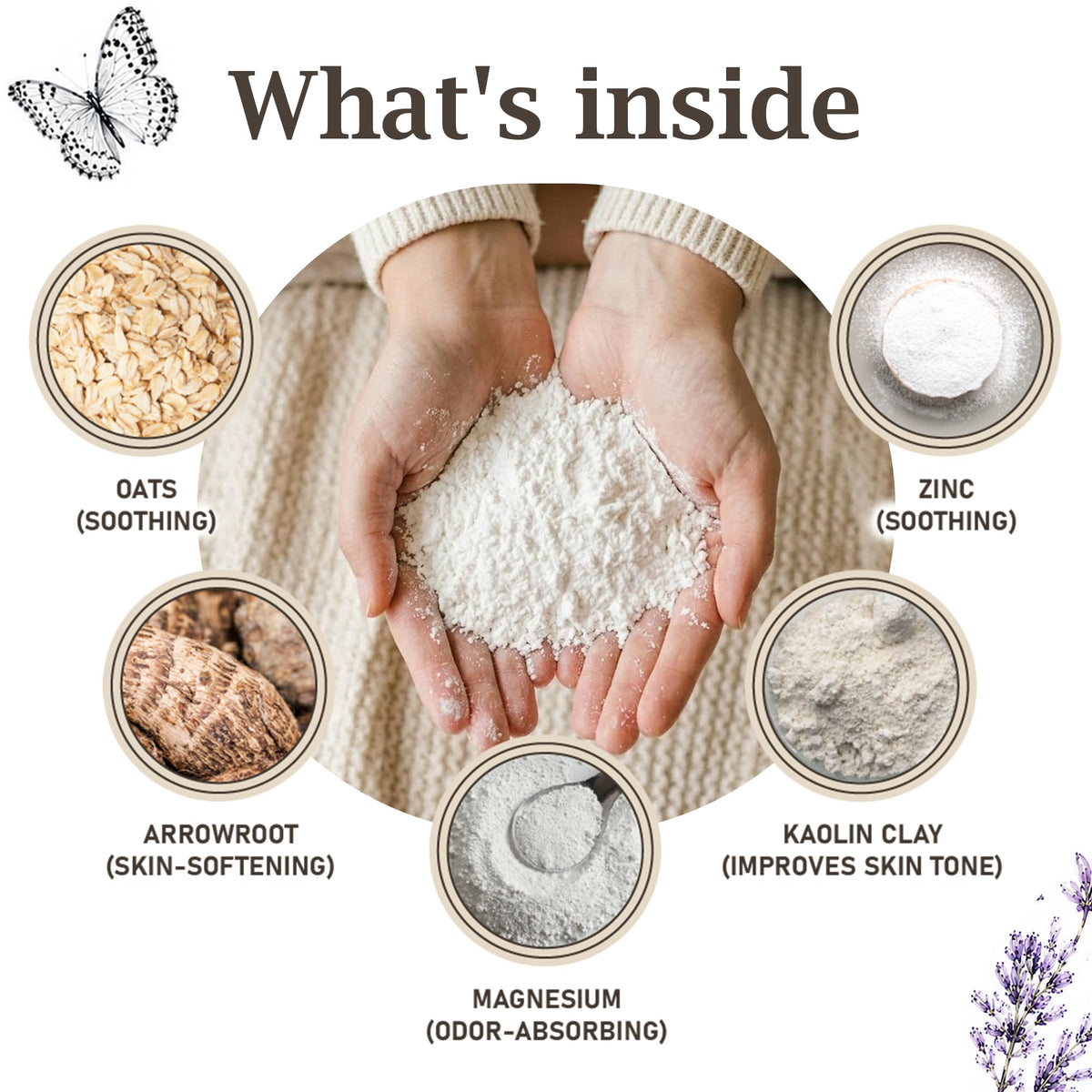 Herb & Root Talc Free Body Dusting Powder Lavender on a vanity