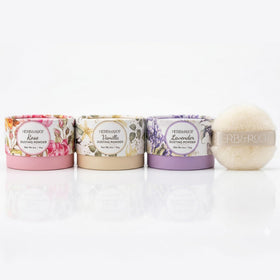 Herb & Root Talc-Free Body Dusting Powder Set in Lavender, Rose, Vanilla