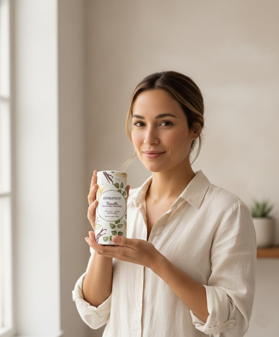 Herb & Root Talc Free Body Dusting Powder Vanilla application with brush