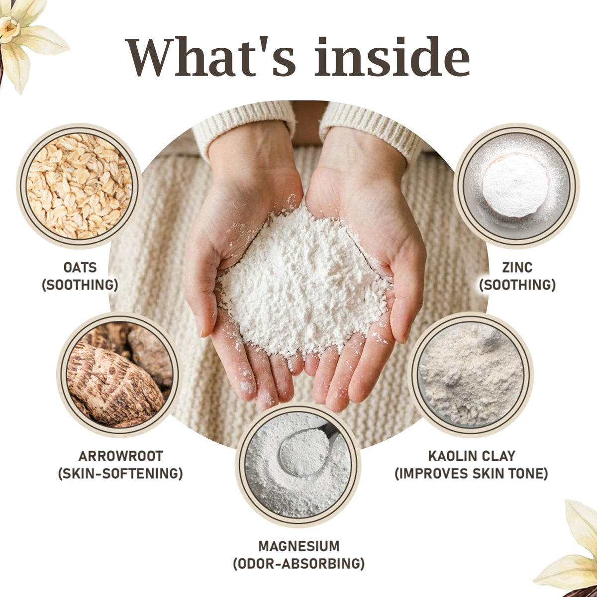 Herb & Root Talc Free Body Dusting Powder Vanilla texture close-up