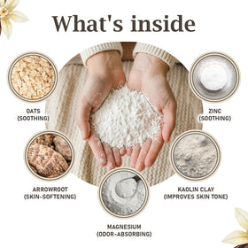 Herb & Root Talc Free Body Dusting Powder Vanilla texture close-up