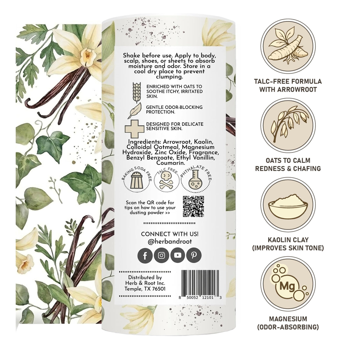 Herb & Root Talc Free Body Dusting Powder Vanilla top view