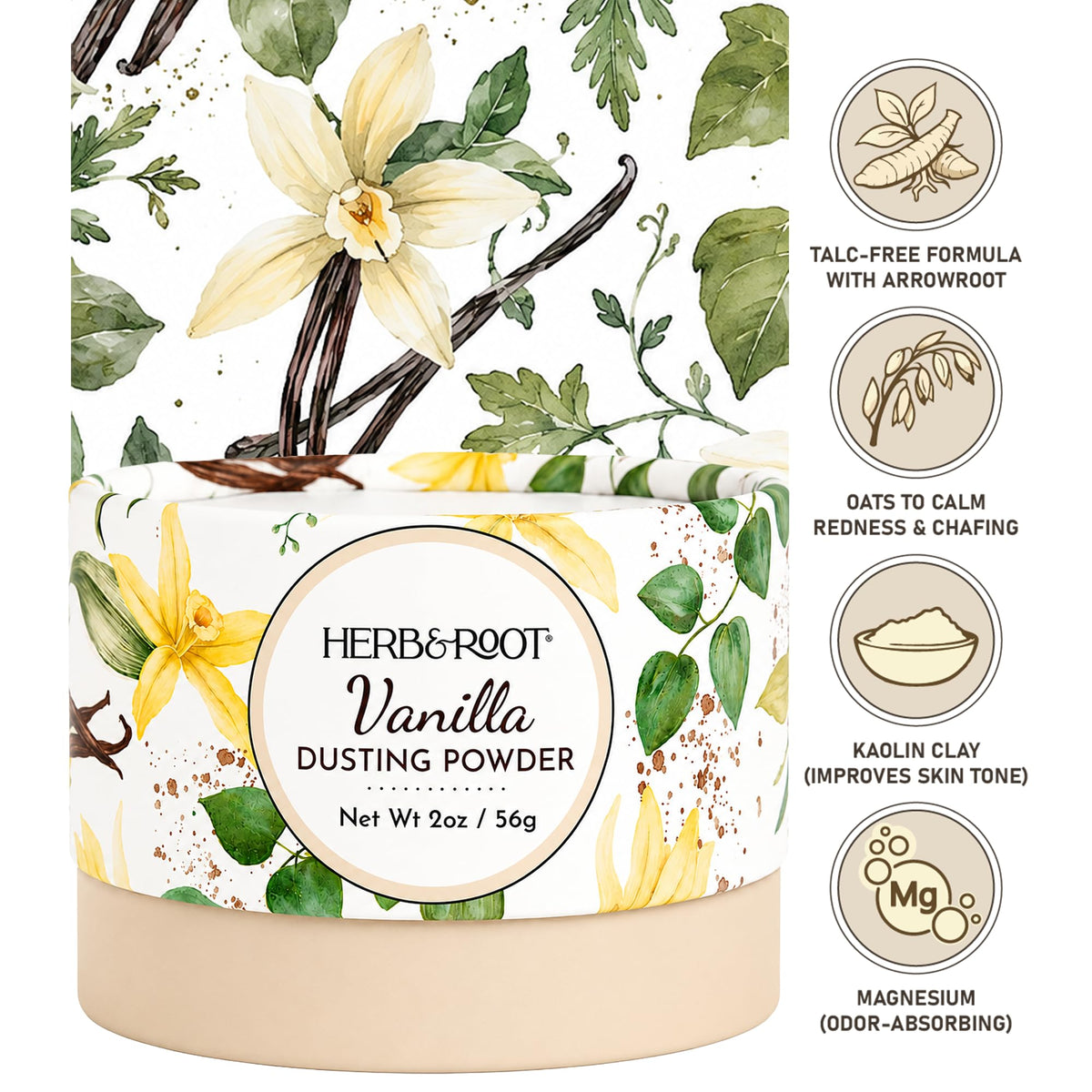 Herb & Root Vanilla Dusting Powder 2 oz back view