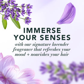 Herbal Essences Lavender Hair Mist on a vanity with flowers