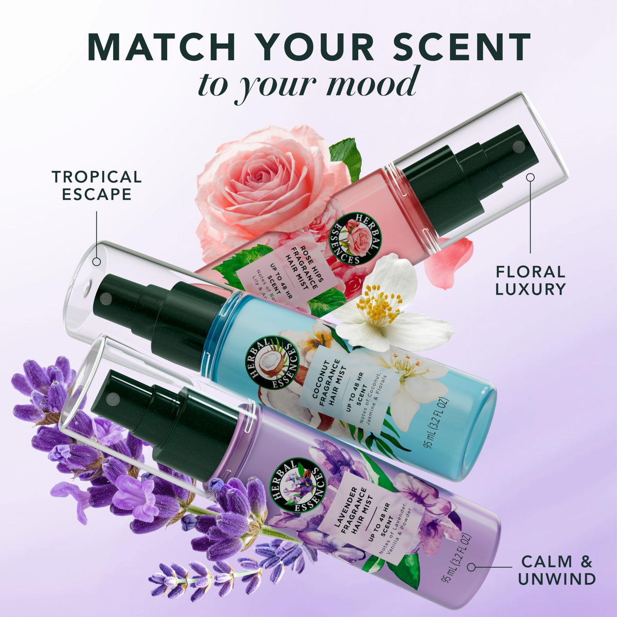 Herbal Essences Lavender Hair Mist with lavender flowers