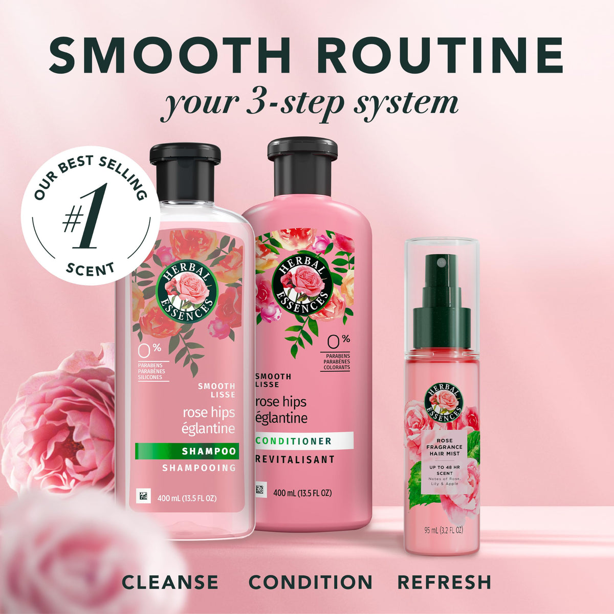Herbal Essences Rose Hips Smooth Fragrance Mist front view 30.2 fl oz