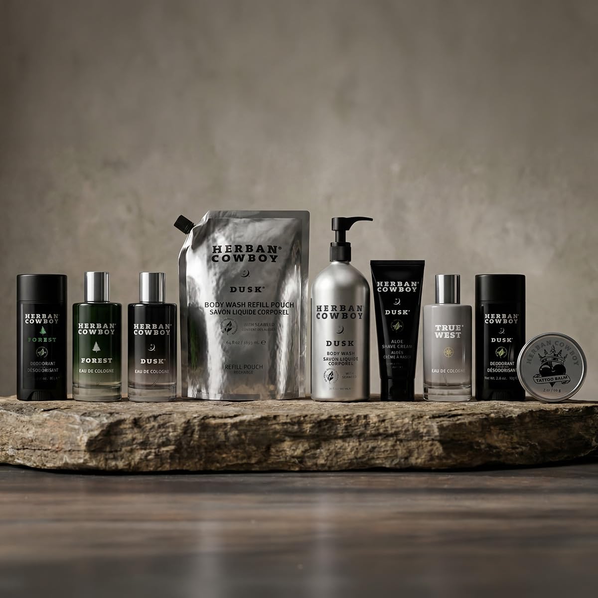 Herban Cowboy Body Soap displayed with other products