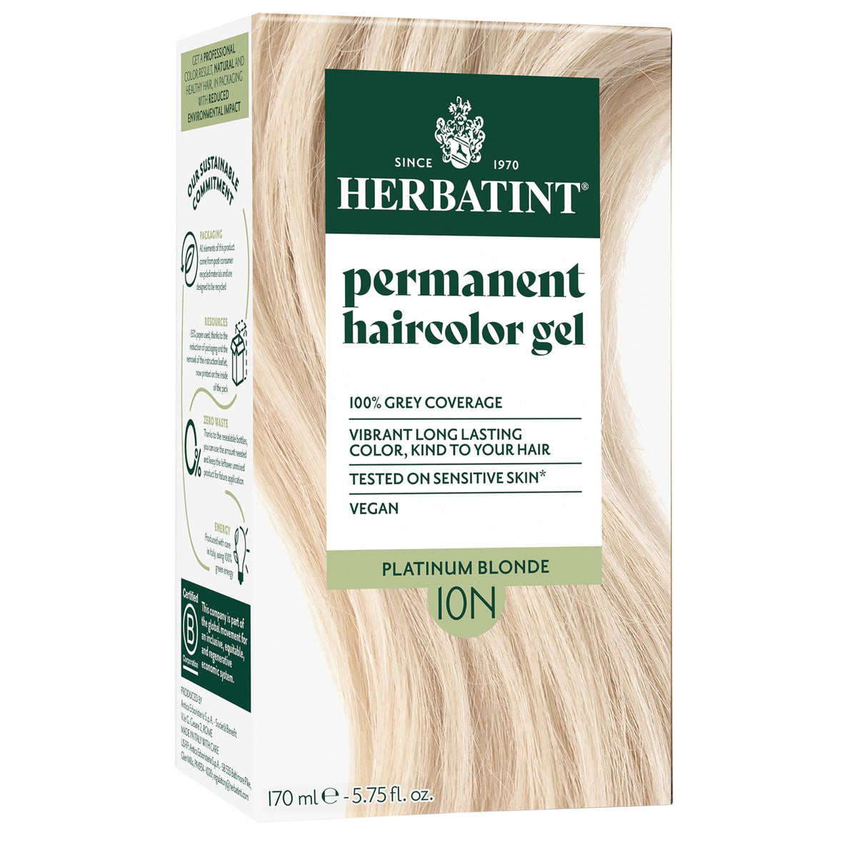 Herbatint 10N Platinum Blonde Permanent Hair Dye front view
