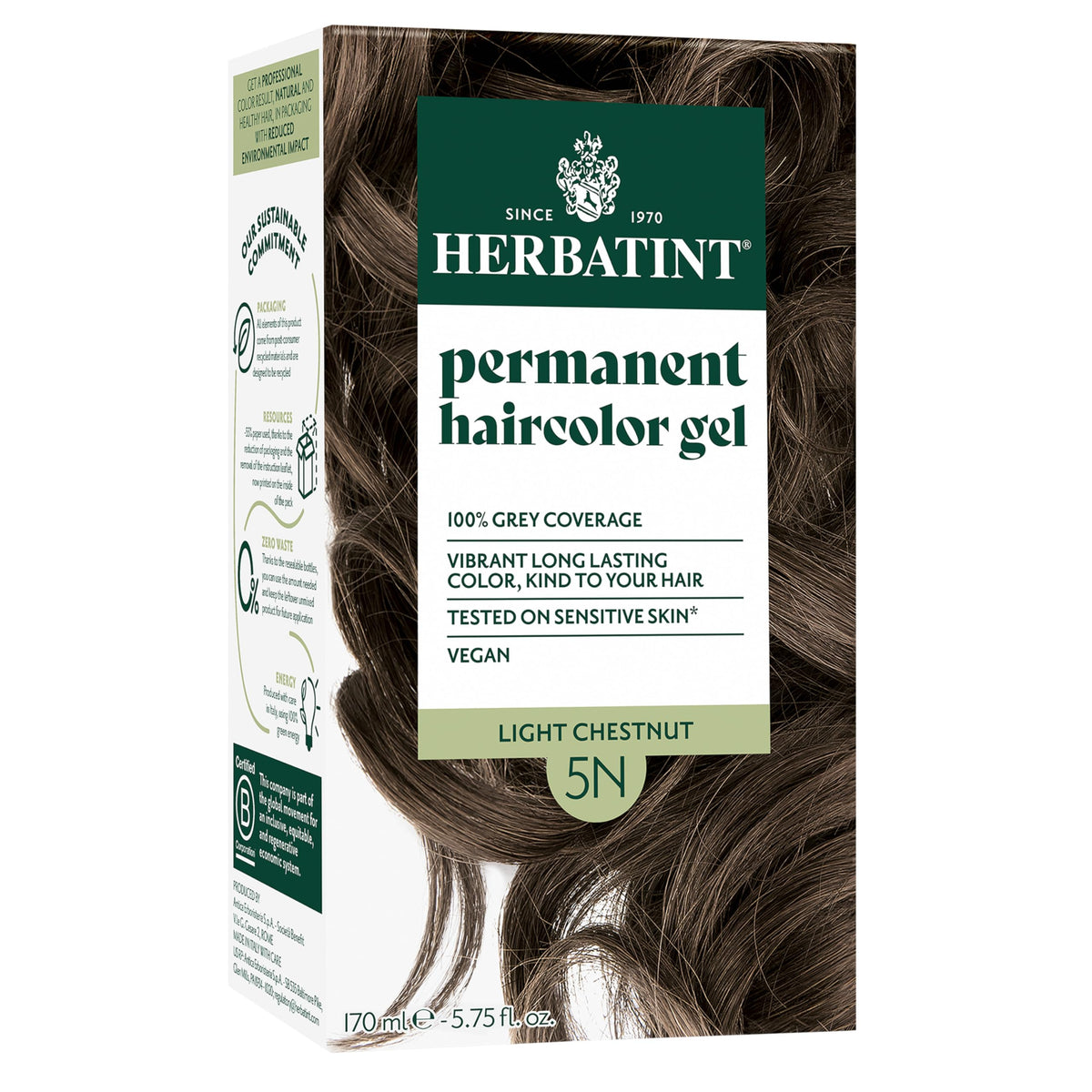 Herbatint 5N Light Chestnut Brown Permanent Hair Dye front view