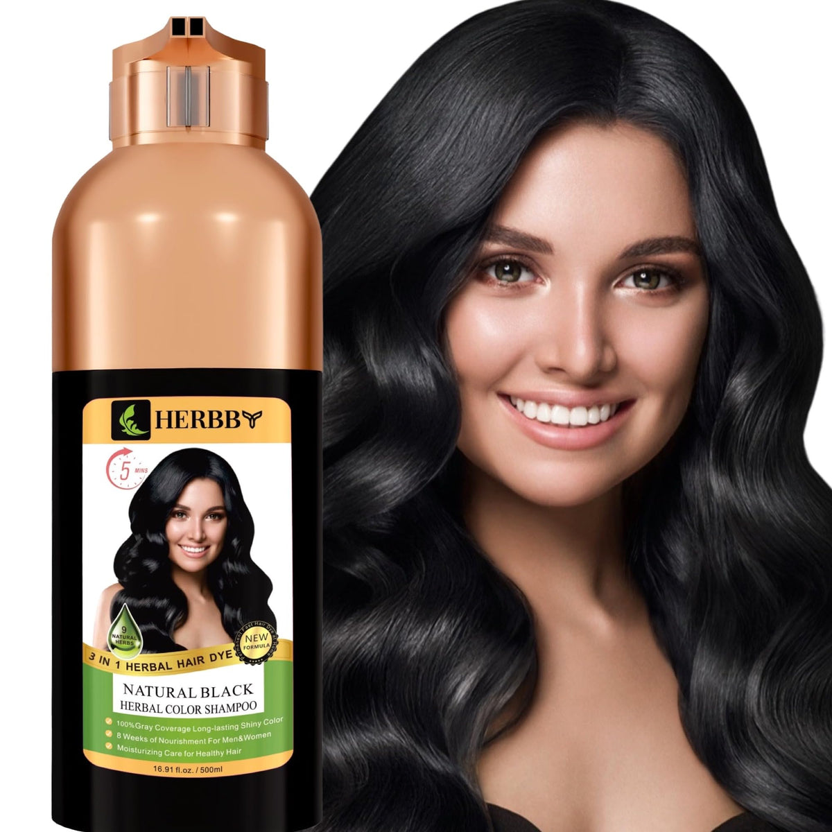 HERBBY Hair Color Shampoo 500ml Natural Black front view