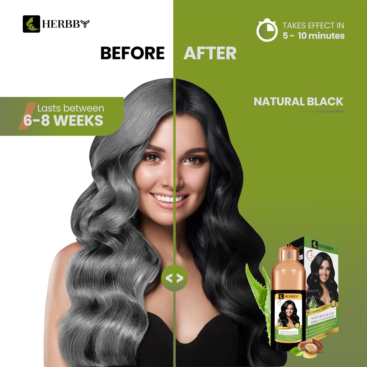 HERBBY Hair Color Shampoo bottle showing 9 herbal extracts