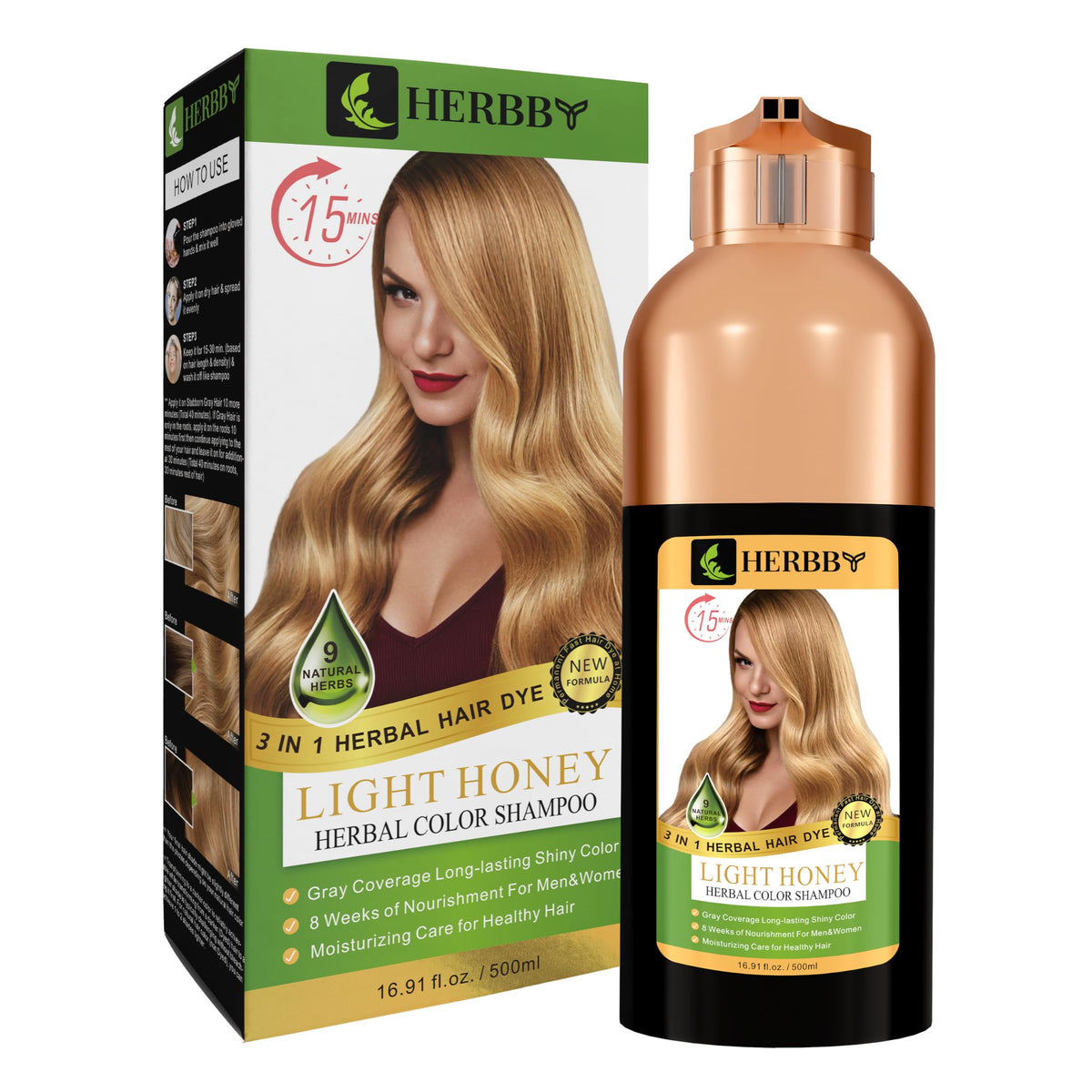 HERBBY Hair Color Shampoo close-up of the bottle