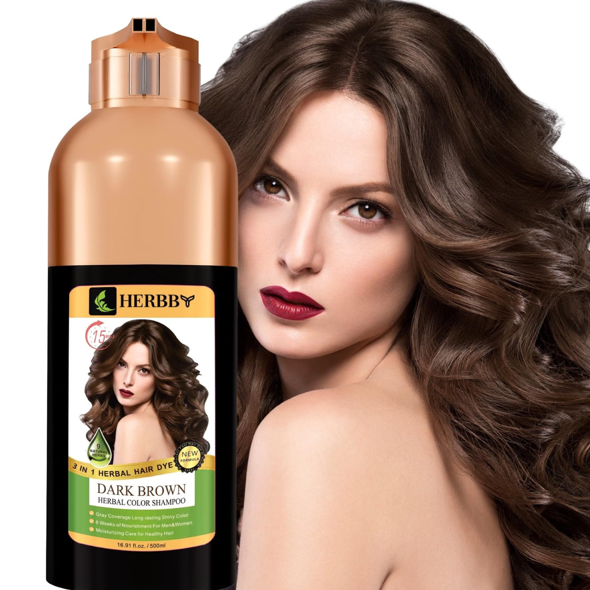 HERBBY Hair Color Shampoo Dark Brown 500ml front view