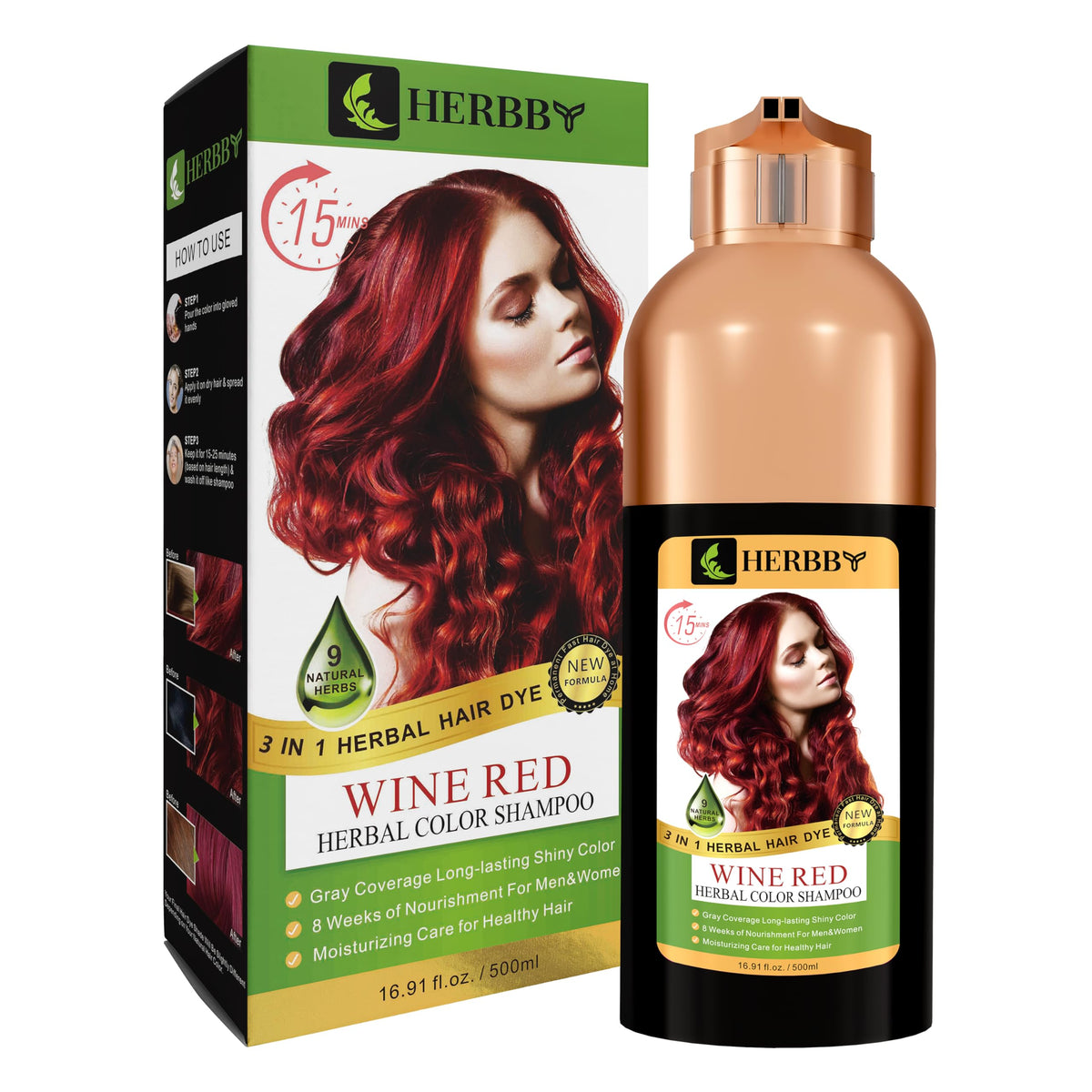 HERBBY Hair Color Shampoo in a bathroom setting
