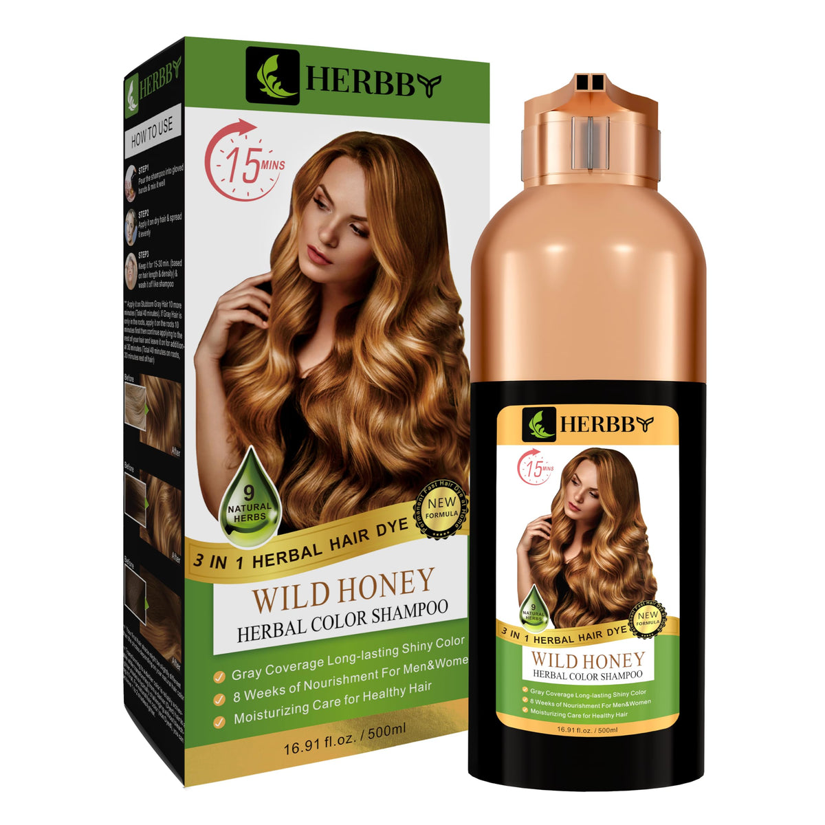 HERBBY Hair Color Shampoo showing vibrant hair results