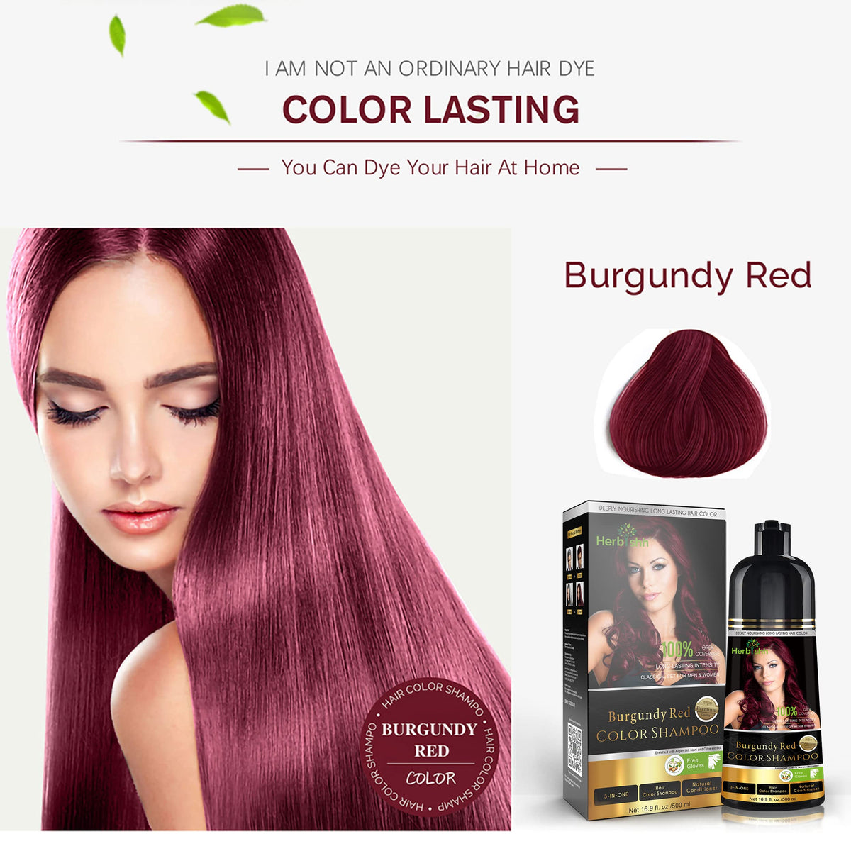 Herbishh Burgundy Red Hair Dye Shampoo 500ml lifestyle use