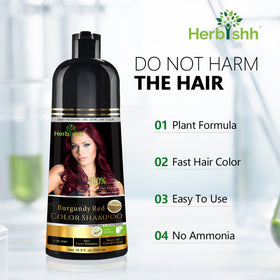 Herbishh Burgundy Red Hair Dye Shampoo 500ml packaging details