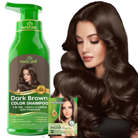 Herbishh Dark Brown Hair Dye Shampoo 500ml front view
