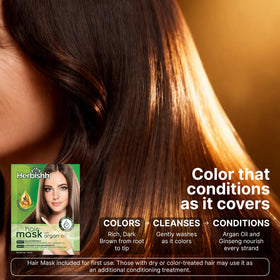 Herbishh Dark Brown Hair Dye Shampoo in use on straight hair