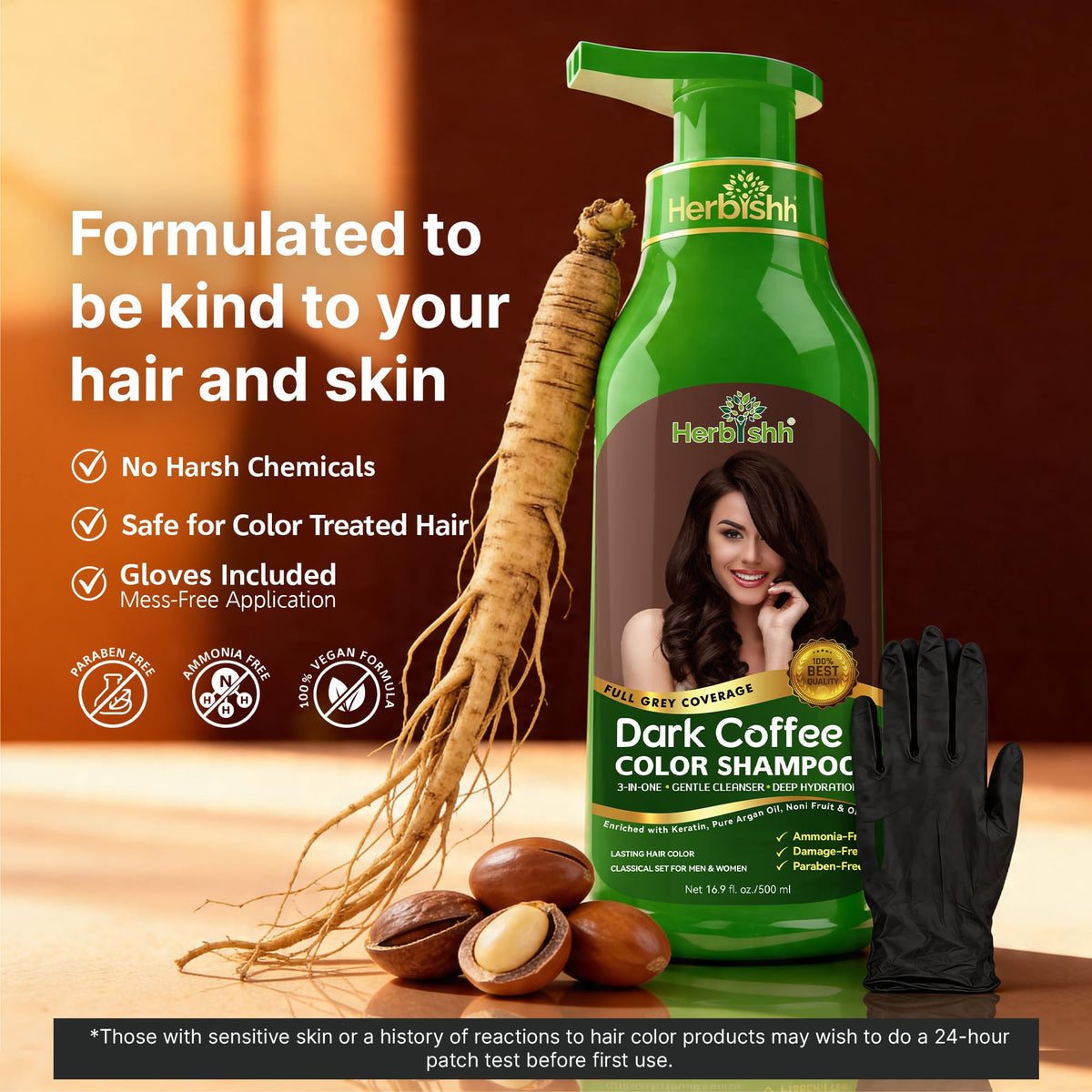 Herbishh Dark Coffee Hair Dye Shampoo application on hair
