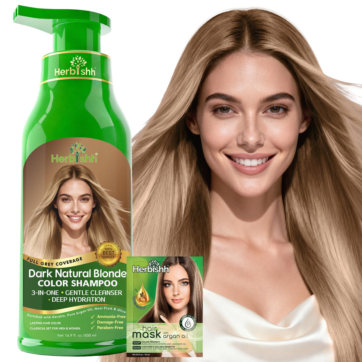 Herbishh Dark Natural Blonde Hair Dye Shampoo 500ml front view