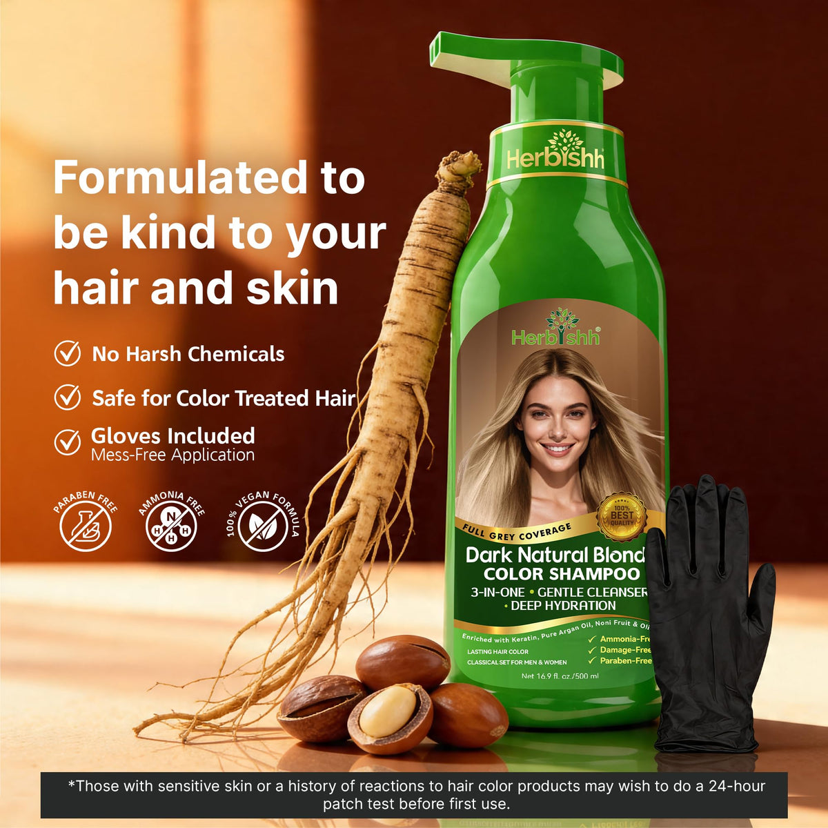Herbishh Dark Natural Blonde Hair Dye Shampoo with argan hair mask