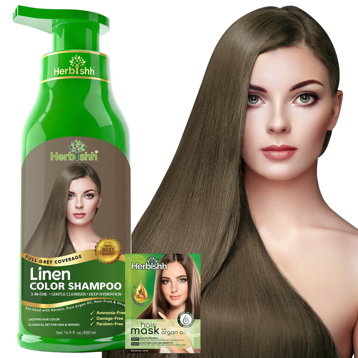 Herbishh Hair Color Shampoo 500ml front view with packaging