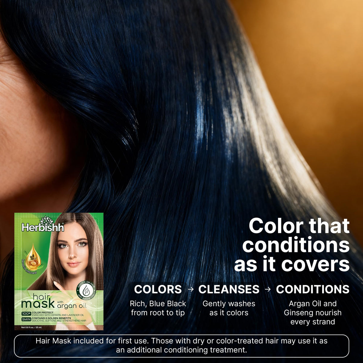 Herbishh Hair Color Shampoo Blue Black 500ml packaging details