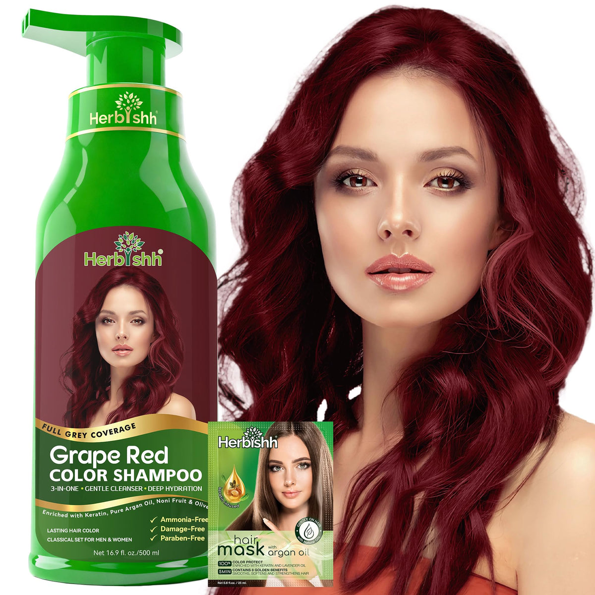 Herbishh Hair Color Shampoo Grape Red 500ml front view