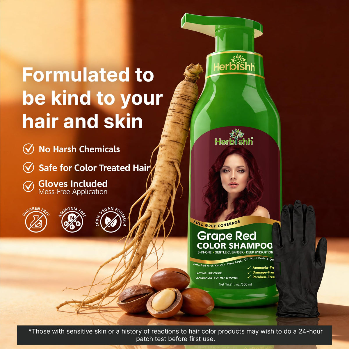 Herbishh Hair Color Shampoo Grape Red with argan hair mask