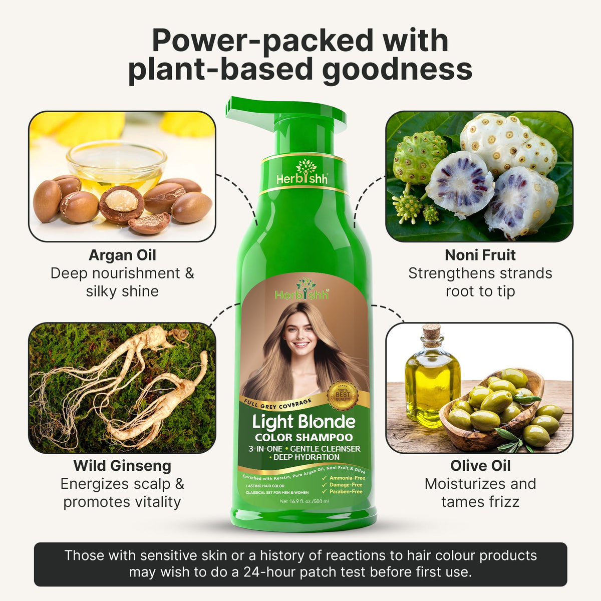 Herbishh Light Blonde Hair Dye Shampoo 500ml back view
