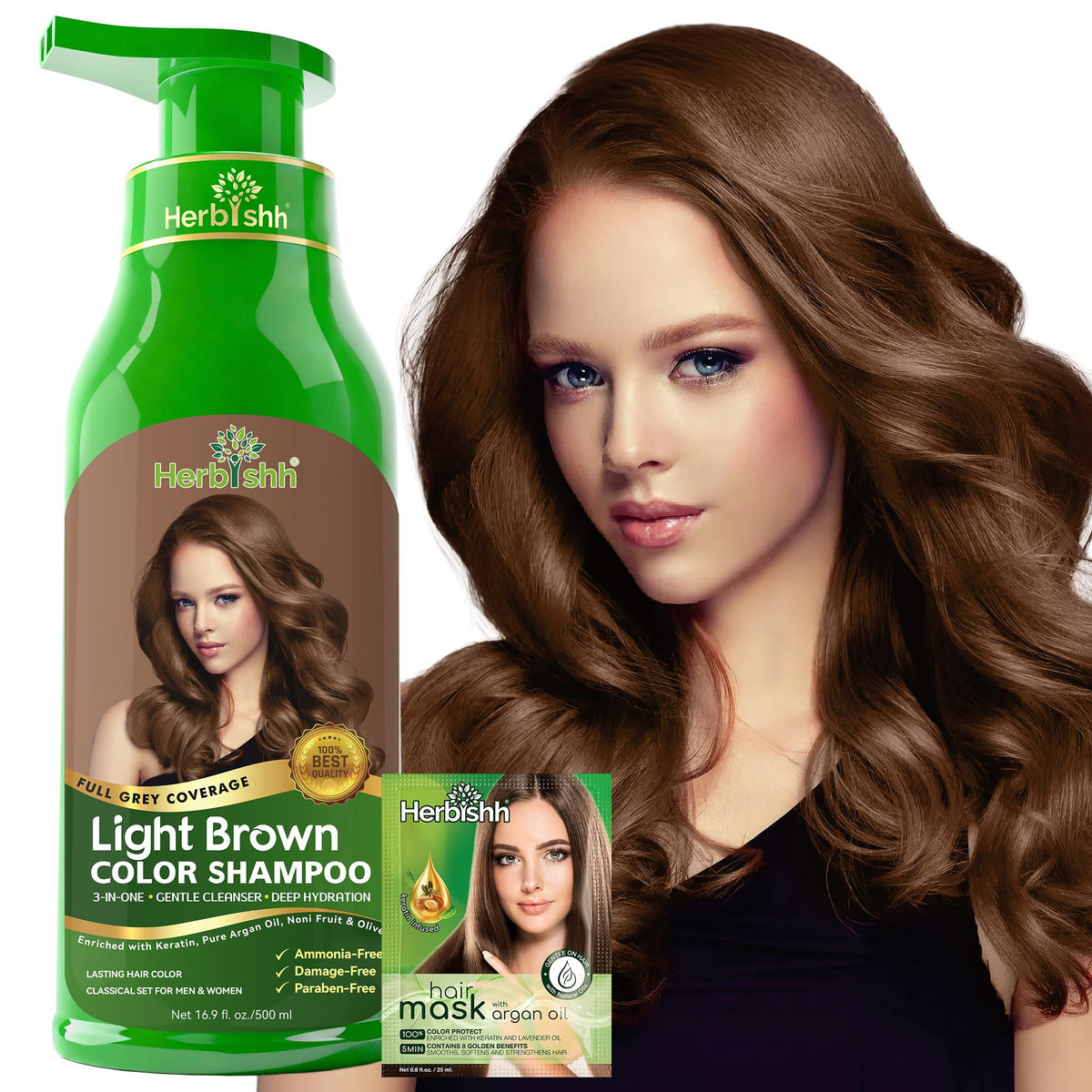 Herbishh Light Brown Hair Dye Shampoo 500ml front view