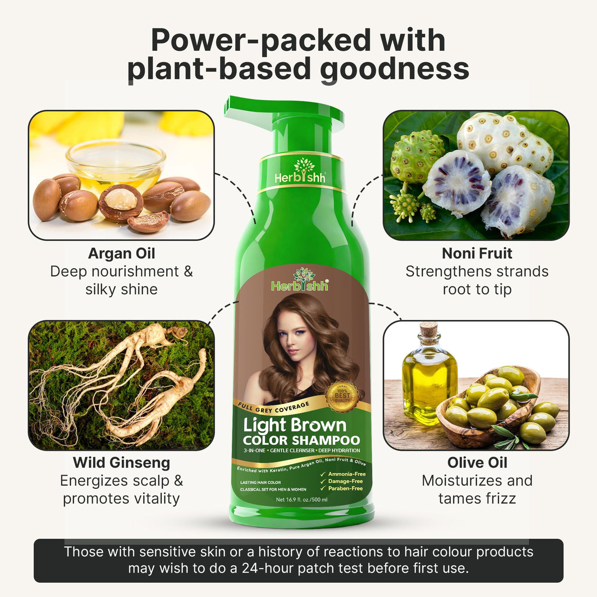 Herbishh Light Brown Hair Dye Shampoo 500ml side view