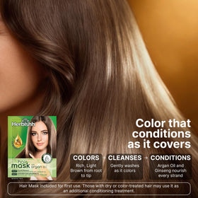 Herbishh Light Brown Hair Dye Shampoo in bathroom setting