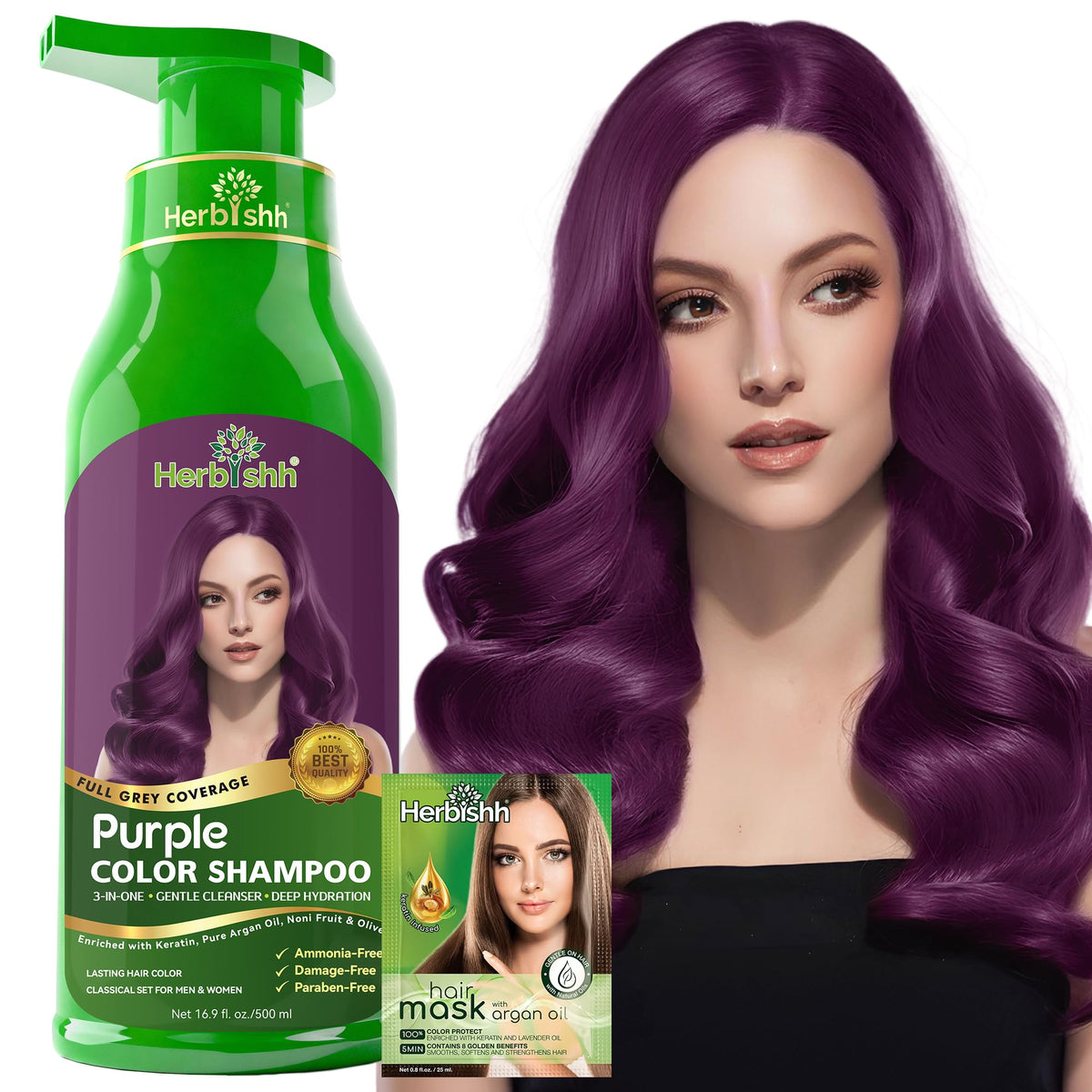 Herbishh Magic Hair Dye Shampoo 500ml purple bottle front view