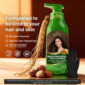 Herbishh Medium Natural Brown Hair Dye Shampoo 500ml with argan hair mask