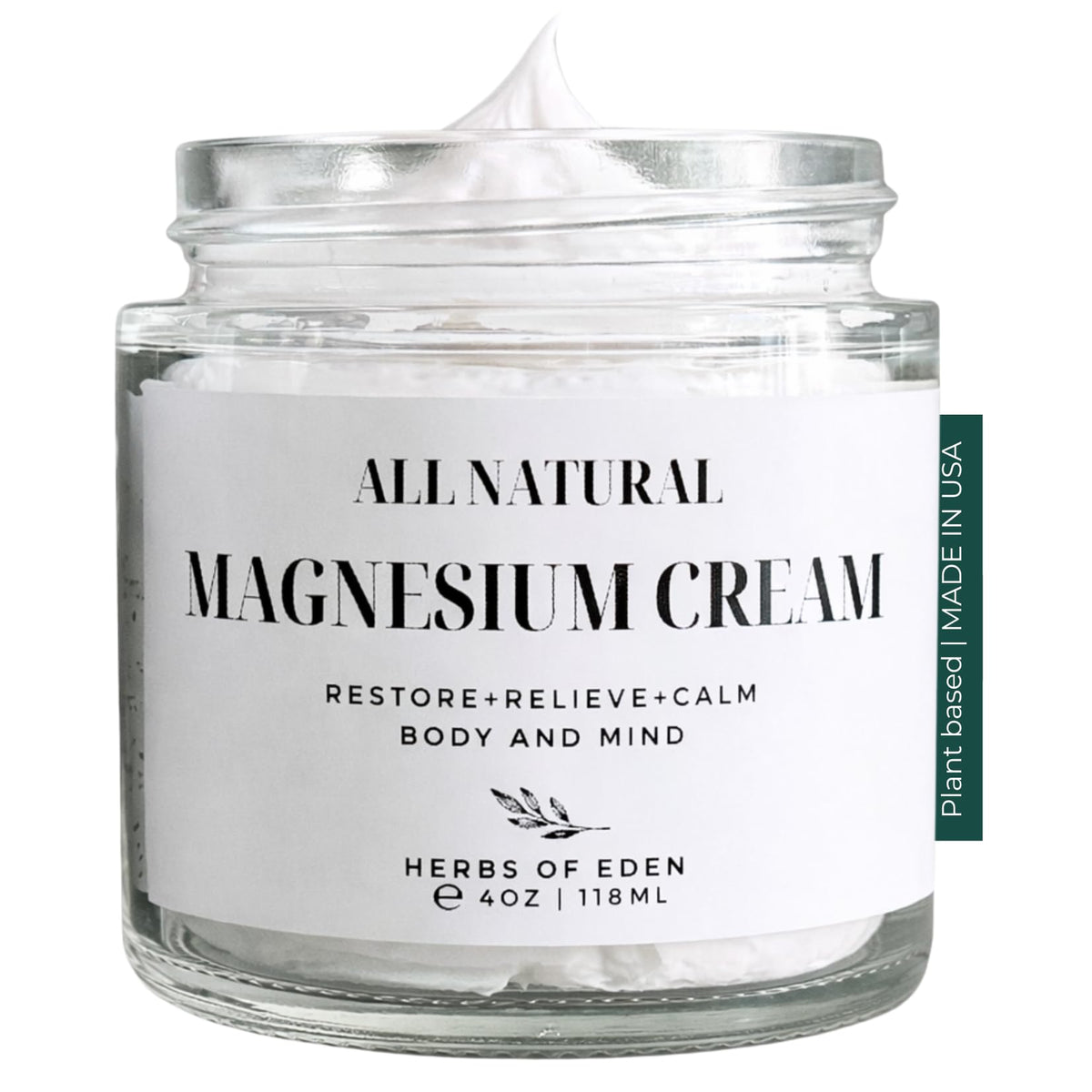 Herbs of Eden Organic Magnesium Cream glass jar front view