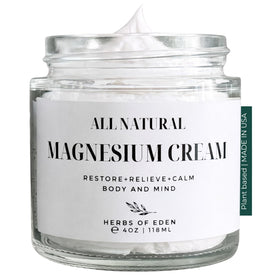 Herbs of Eden Organic Magnesium Cream glass jar front view