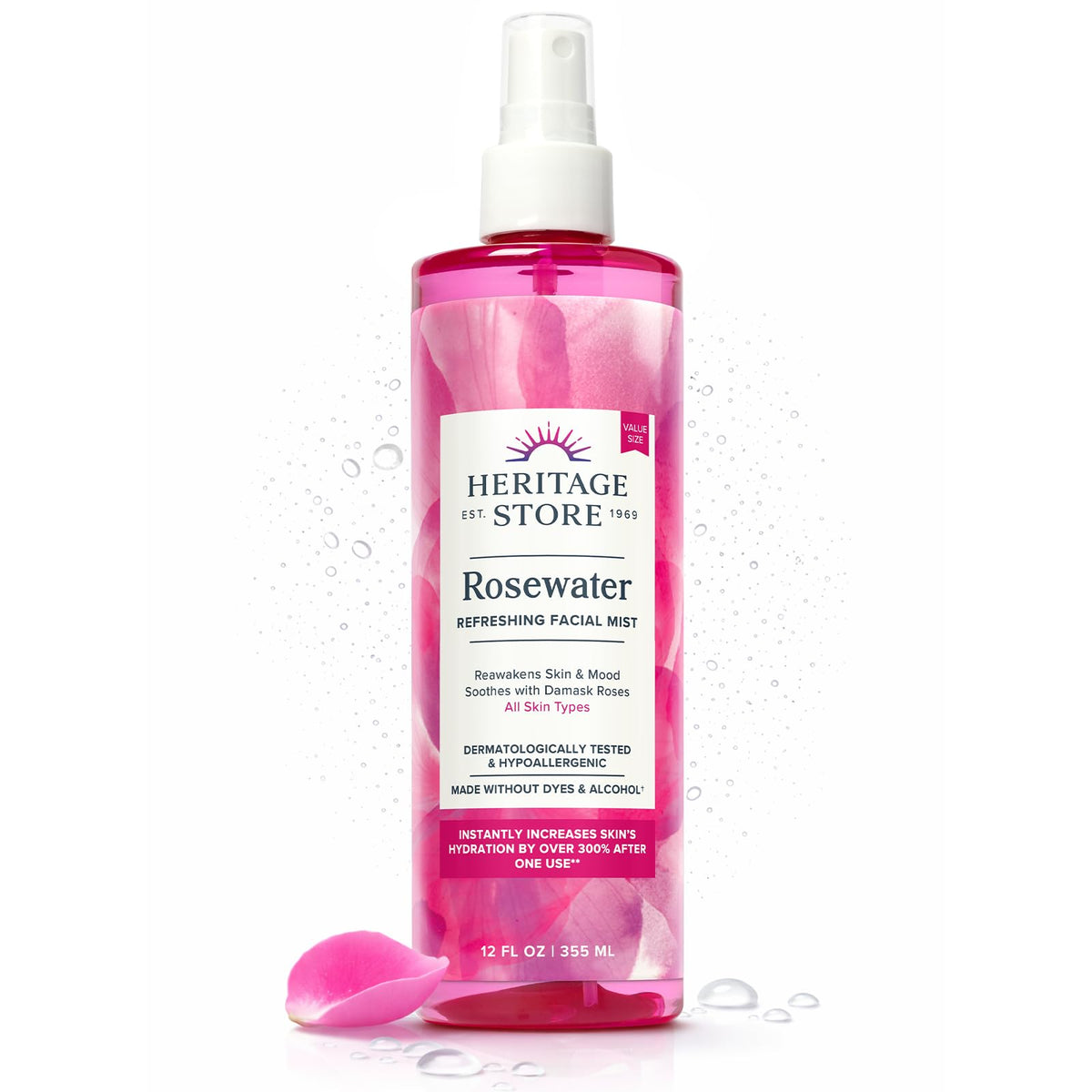 HERITAGE STORE Rosewater Facial Mist 12 fl oz front view