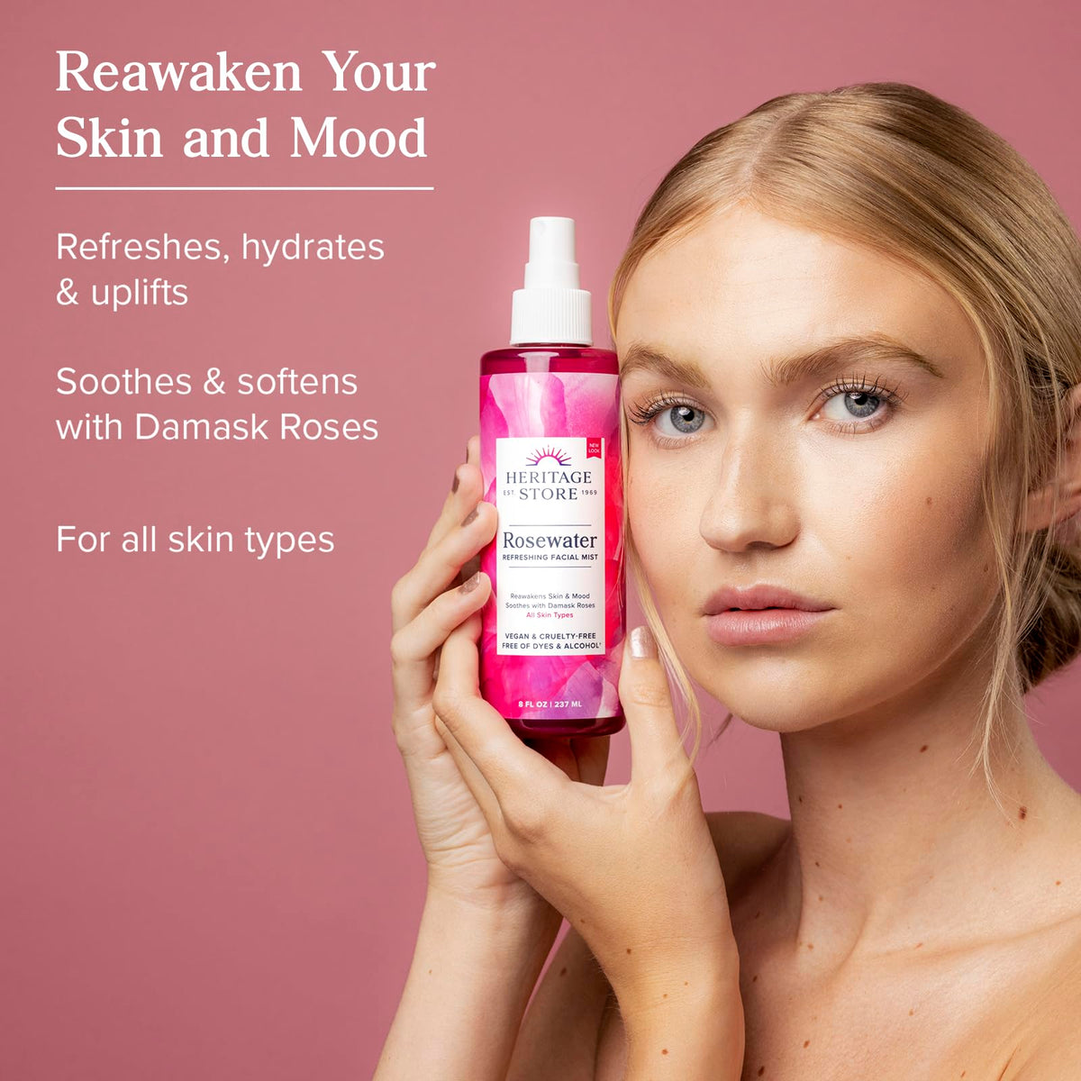 HERITAGE STORE Rosewater Facial Mist 2-Pack back view showing ingredients