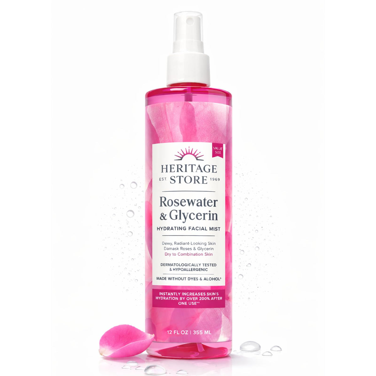 HERITAGE STORE Rosewater & Glycerin Facial Mist 12 fl oz front view