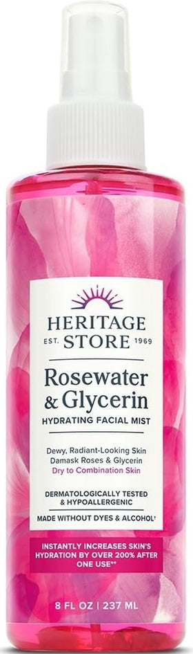 HERITAGE STORE Rosewater & Glycerin Facial Mist 8 fl oz front view