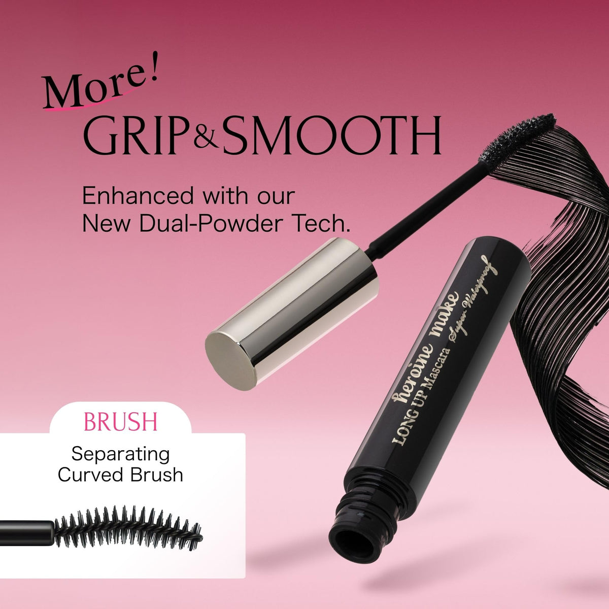Heroine Make Waterproof Mascara New Black application on lashes